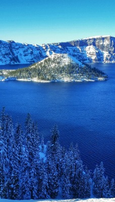озеро горы зима снег