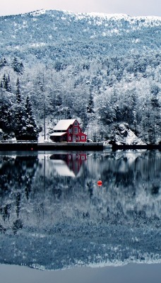озеро зима горы отражение