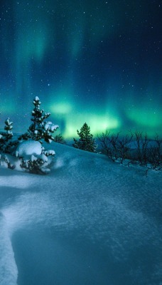 зима снег ночь северное сияние сияние