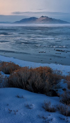 зима горизонт берег снег сумерки вечер