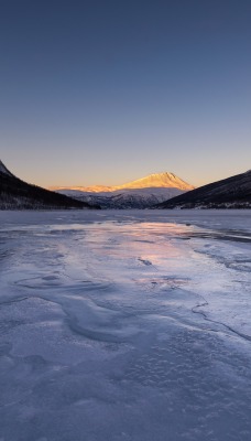 ущелье зима озеро снег лед горизонт