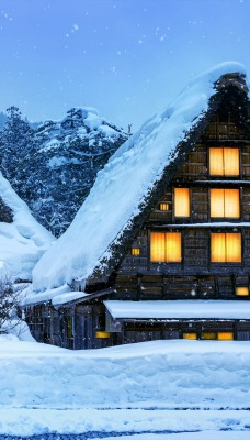 деревня зима снег сугробы домики