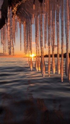 озеро сосульки рассвет вода