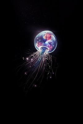 медуза черный фон свечение