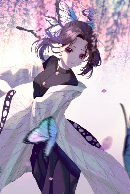 девушка платье аниме бабочки