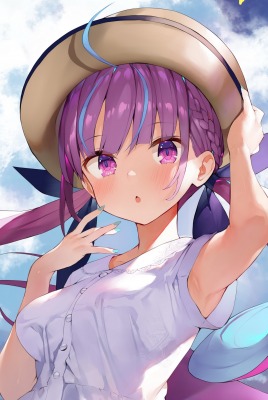 девушка аниме лицо шляпа фиолетовые волосы