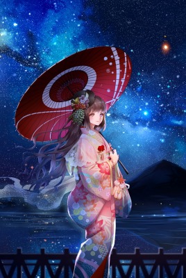 девушка аниме япония небо ночь