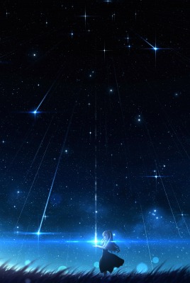 звезды небо ночь аниме звездопад девушка