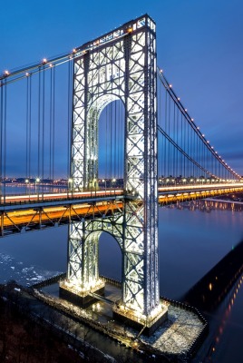 мост огни река ночь