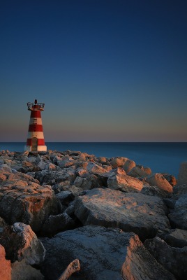 природа горизонт камни маяк море