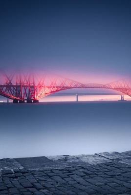 мост залив подсветка туман вечер сумерки