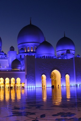 абу-даби мечеть вечер подсветка