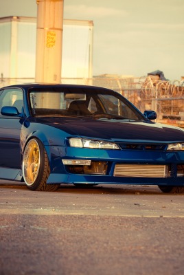 синий автомобиль nissan 200sx jdm