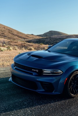 синий додж dodge charger на дороге