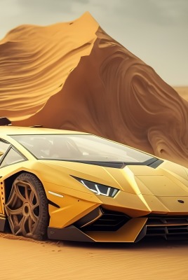 ламборгини автомобиль желтый пустыня песок
