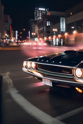 автомобиль dodge challenger 1970 улица фонари