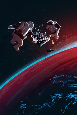 арт космос космонавты планета шахматы