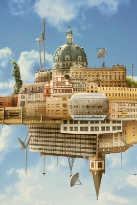 иллюзия небо город корабль