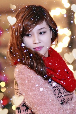 Девушка, снег, шарфик, азиаточка, сердечки