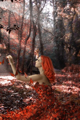 девушка рыжая листья осень