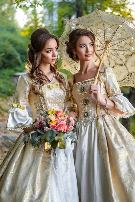 девушки аристократический стиль зонтик в лесу