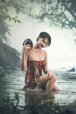 девушка речка водоем япония азиатка