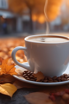 чашка кофе листья осенние