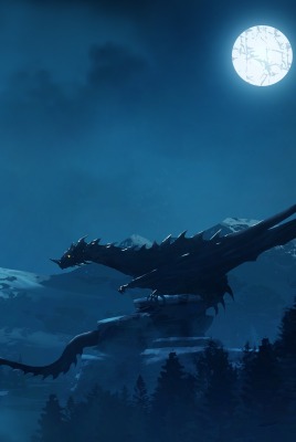 дракон луна маг силуэт горы
