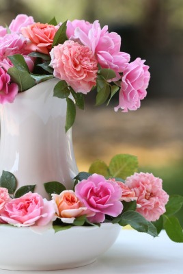 цветы ваза розовые
