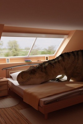 Динозавр в кровати