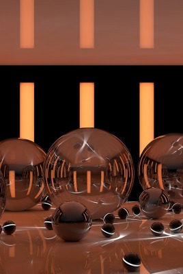Стеклянные шары, отражение, коричневый фон