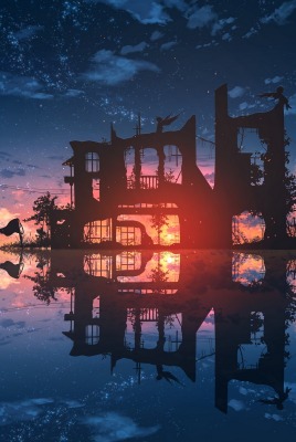 руины отражение на закате