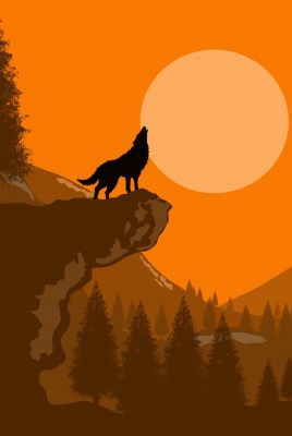 рисунок вектор волк утес обрыв горы луна