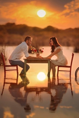 любовь столик озеро пара love table the lake pair