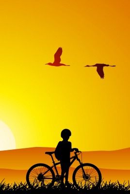 вектор рисунок прогулка велосипеды закат солнце