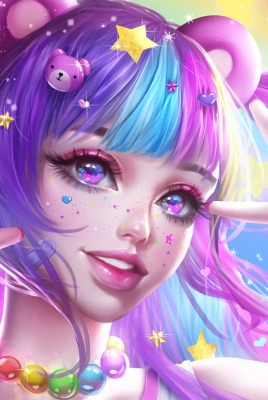 девушка улыбка рисунок аниме фиолетовые волосы