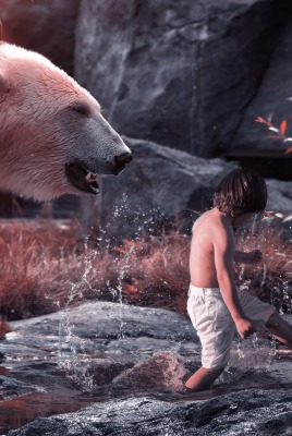 медведь белый мальчик ребенок водоем