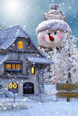 рождество новый год снеговик дом снег