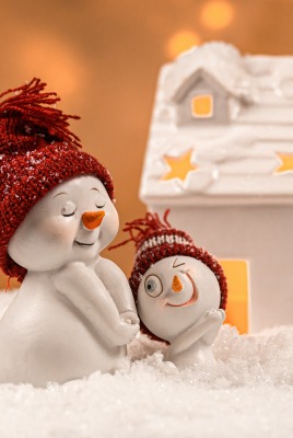 новый год снеговики снег домик сказка
