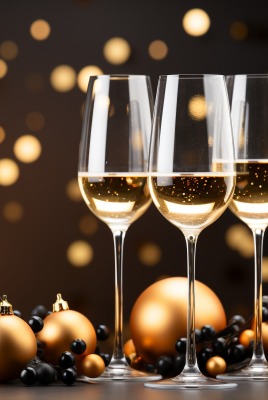 бокалы шампанское елочные шары игрушки новый год гирлянда