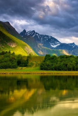 Зеленый пейзаж с озером
