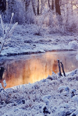 природа река зима снег