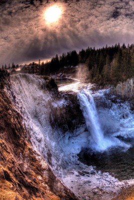 природа водопад река деревья небо облака солнце nature waterfall river trees the sky clouds sun