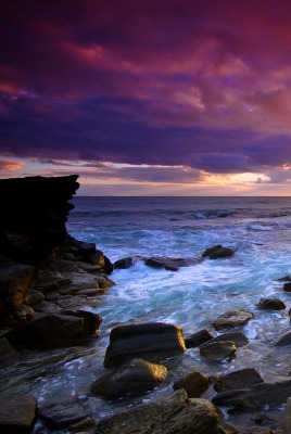 природа море камни горизонт небо облака
