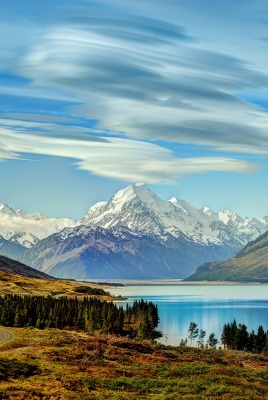 природа горы небо облака река деревья nature mountains the sky clouds river trees