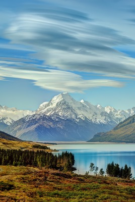 природа горы облака деревья река nature mountains clouds trees river