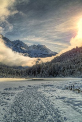 снег горы туман snow mountains fog