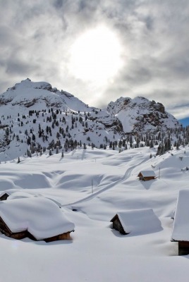 снег гора домики snow mountain houses