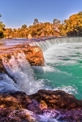 водопад осень река зеленая