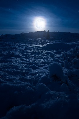 закат зима луна